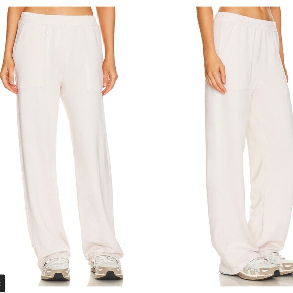 Monrow Pants - MONROW Fleece Sweatpants in Off White cream soft comfy wide leg lounge